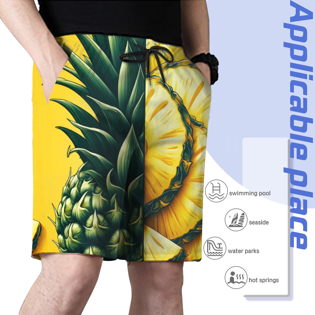 Pineapple Slices Men's Beach Shorts (Not Mesh Lined) | Polyester