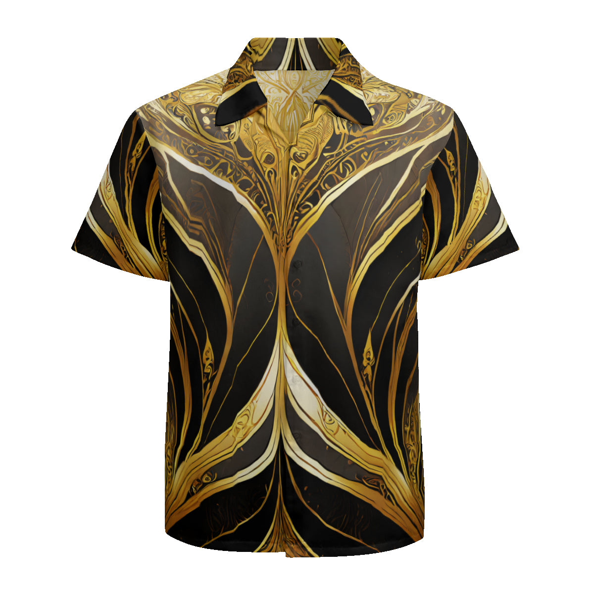 Elegant Black And Gold Short Sleeves Men's Shirt