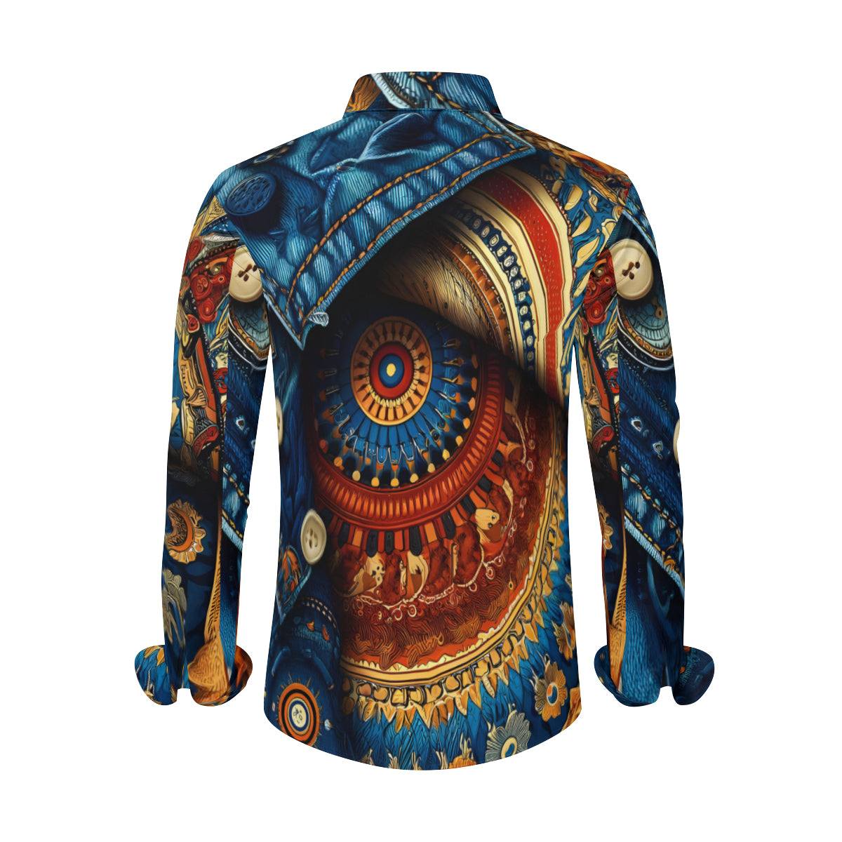 Denim And African Design Long Sleeves Men's Shirt