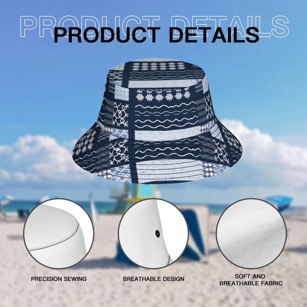 Navy Blue Geometric Shapes Double-Sided Unisex Polyester Bucket Hat