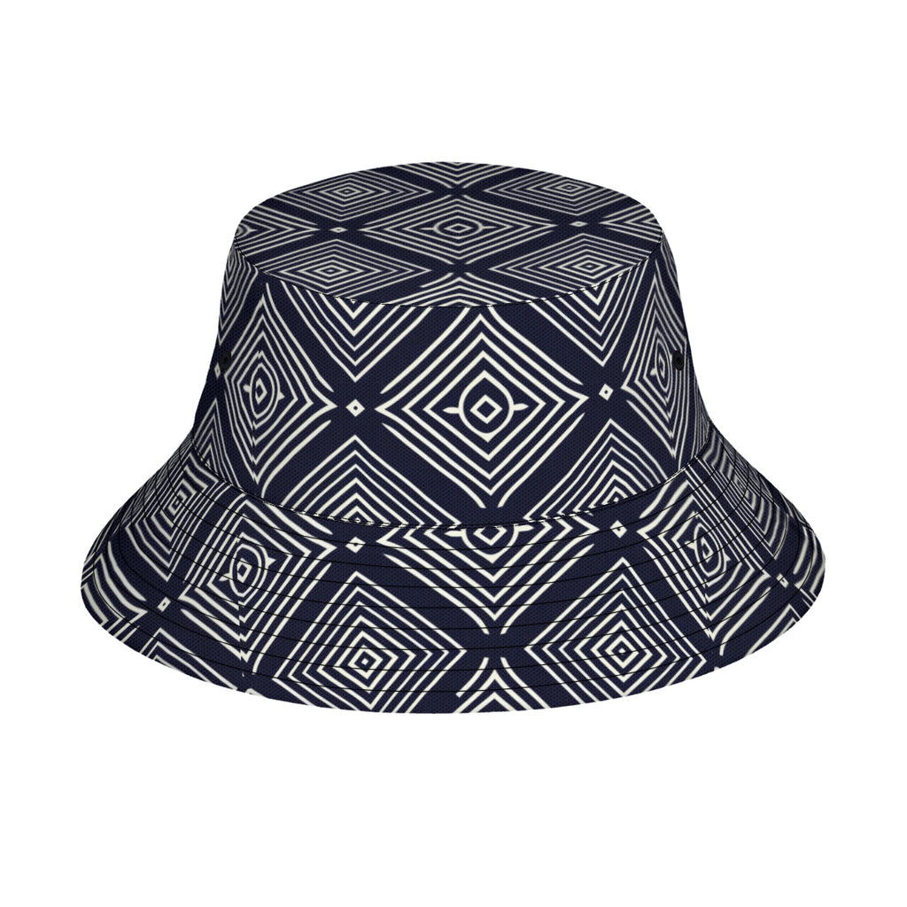 Navy Blue Geometric Shapes Double-Sided Unisex Polyester Bucket Hat