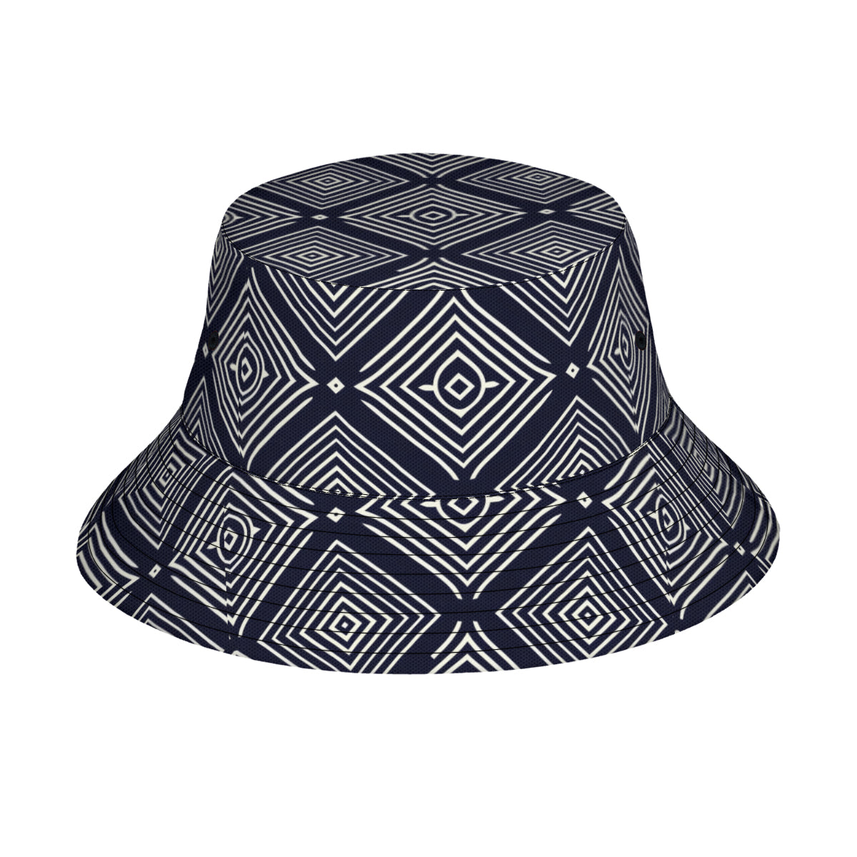 Navy Blue Geometric Shapes Double-Sided Unisex Polyester Bucket Hat