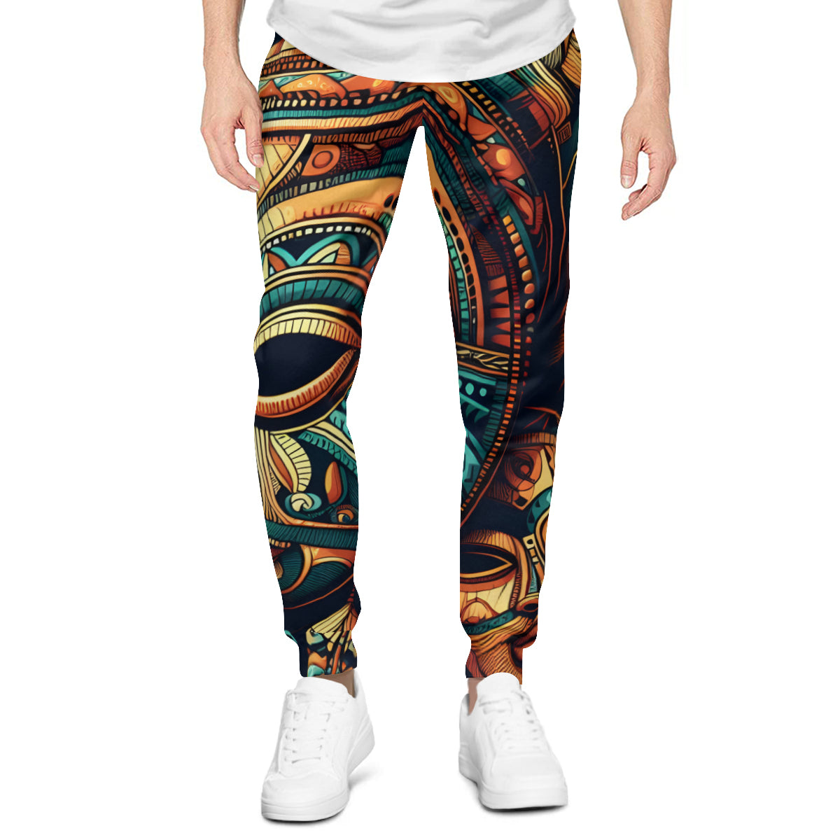 Abstract African Motifs Men's Adult Hoodie Set (Double-Layer Hood) | Health Fabric