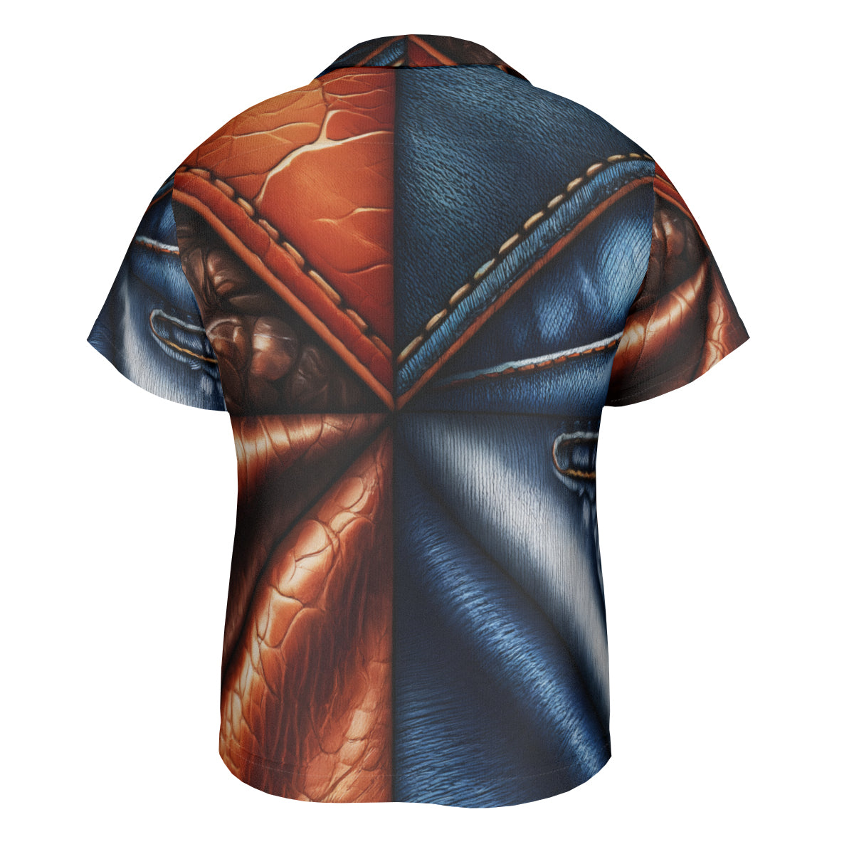 Denim And Leather Design Short Sleeves Men's Shirt