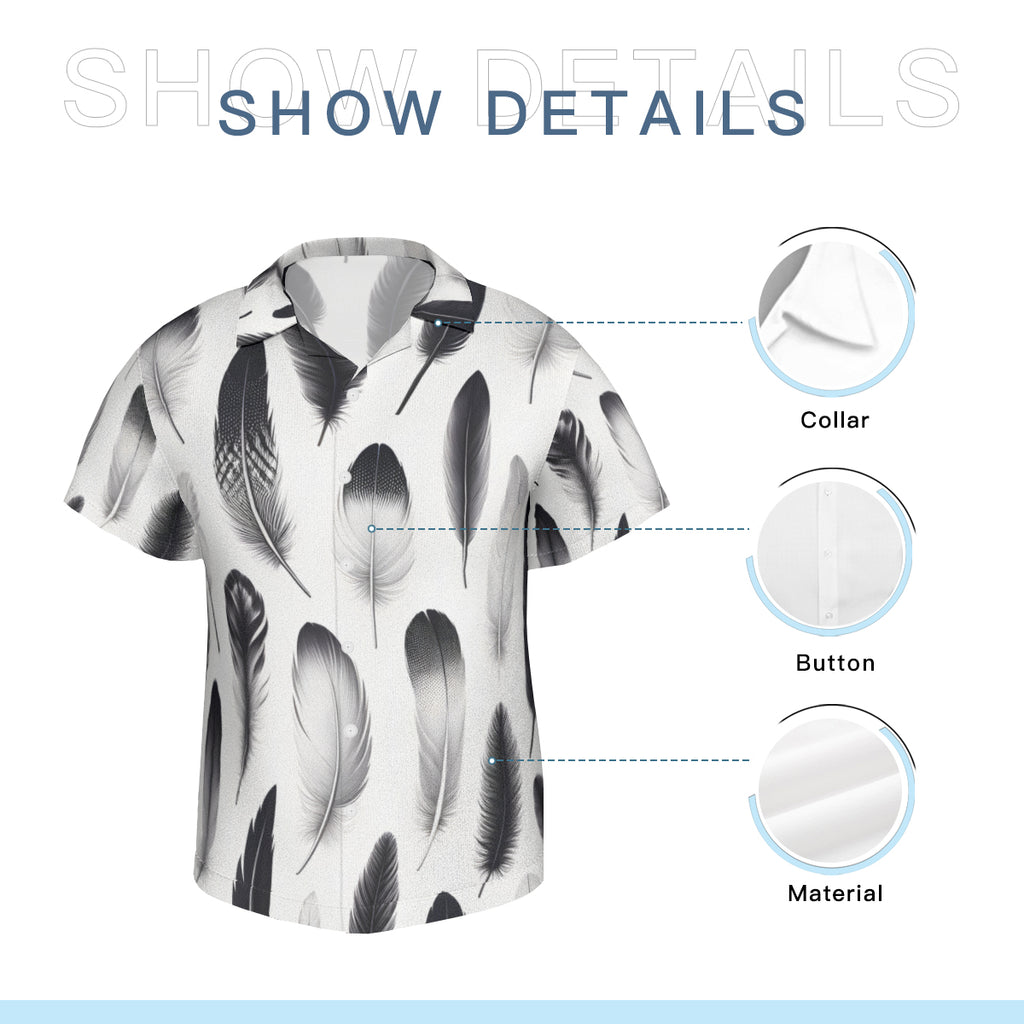 Black And White Feather Short Sleeves Men's Shirt