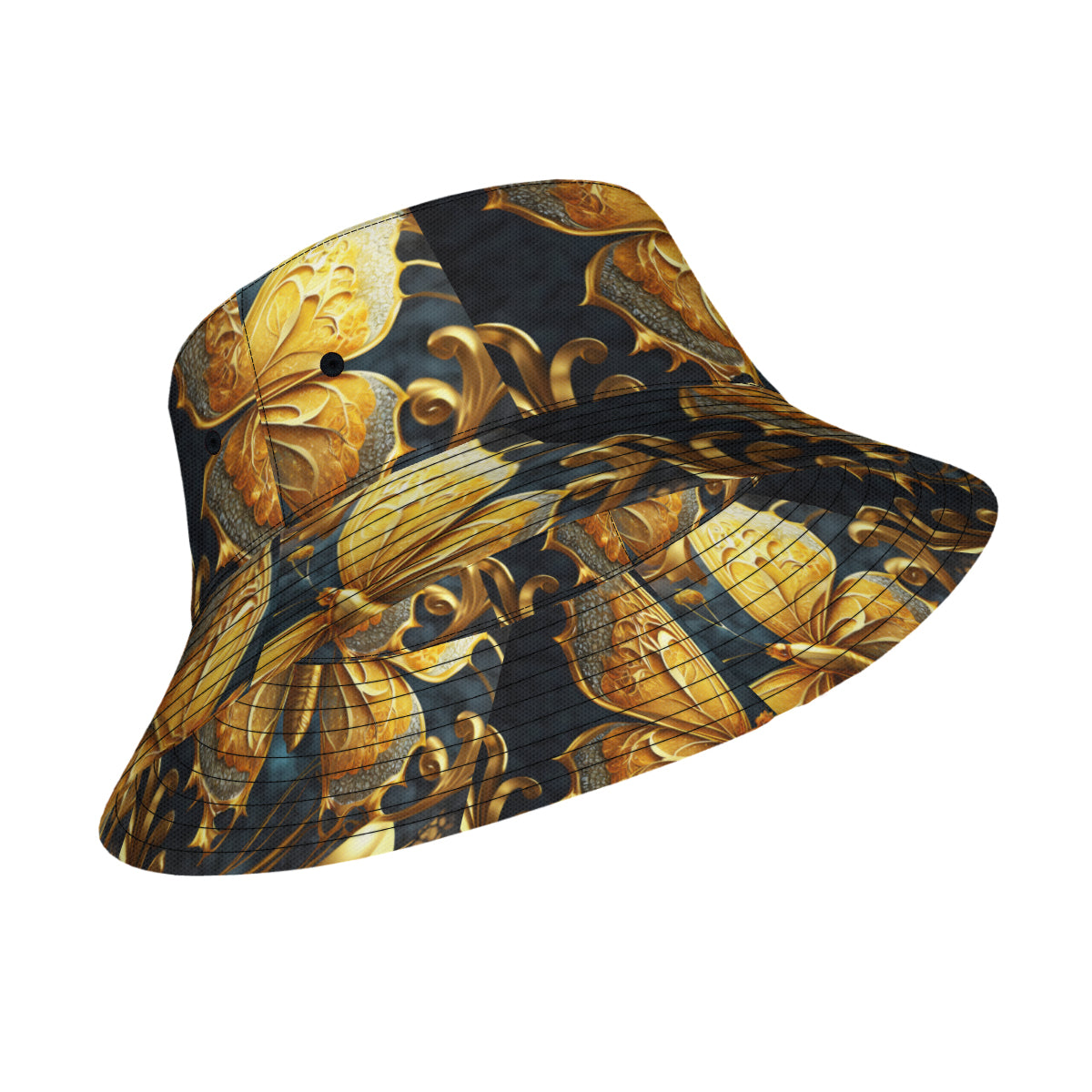 Golden Butterfly Double-Sided Unisex Polyester Bucket Hat