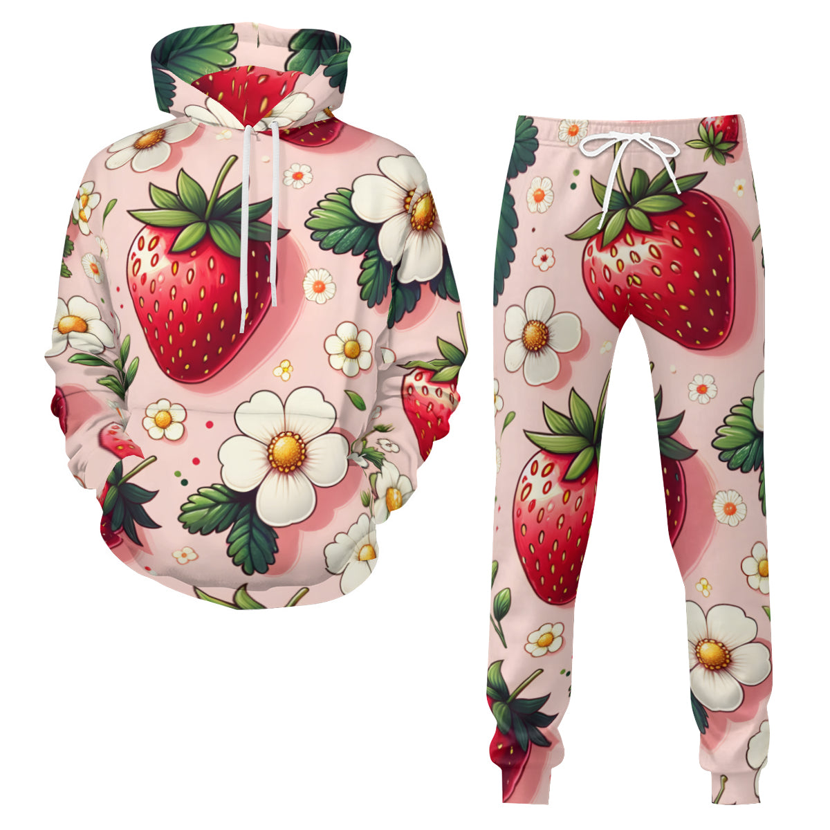 Strawberry Men's Adult Hoodie Set (Double-Layer Hood) | Health Fabric
