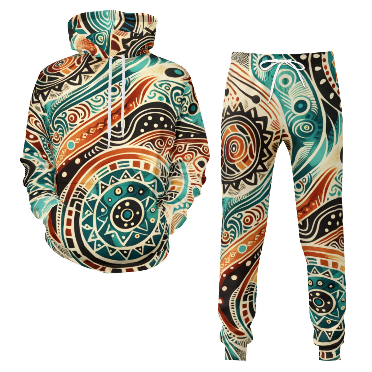 Abstract Floral Men's Adult Hoodie Set (Double-Layer Hood) | Health Fabric