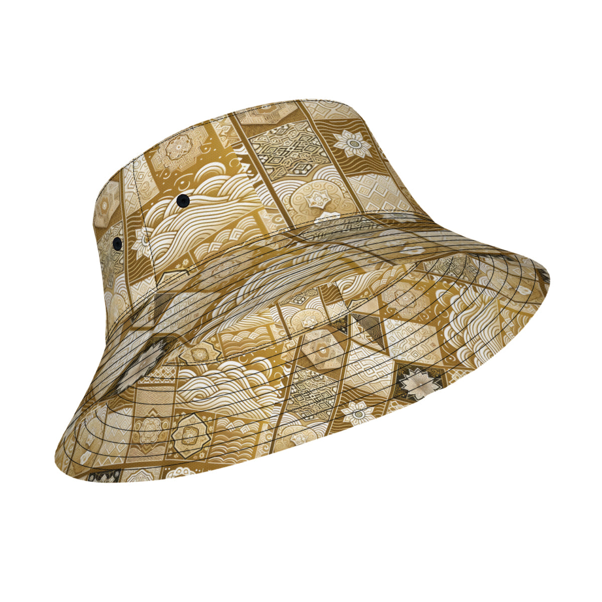 Golden Geometric Shapes Double-Sided Unisex Polyester Bucket Hat