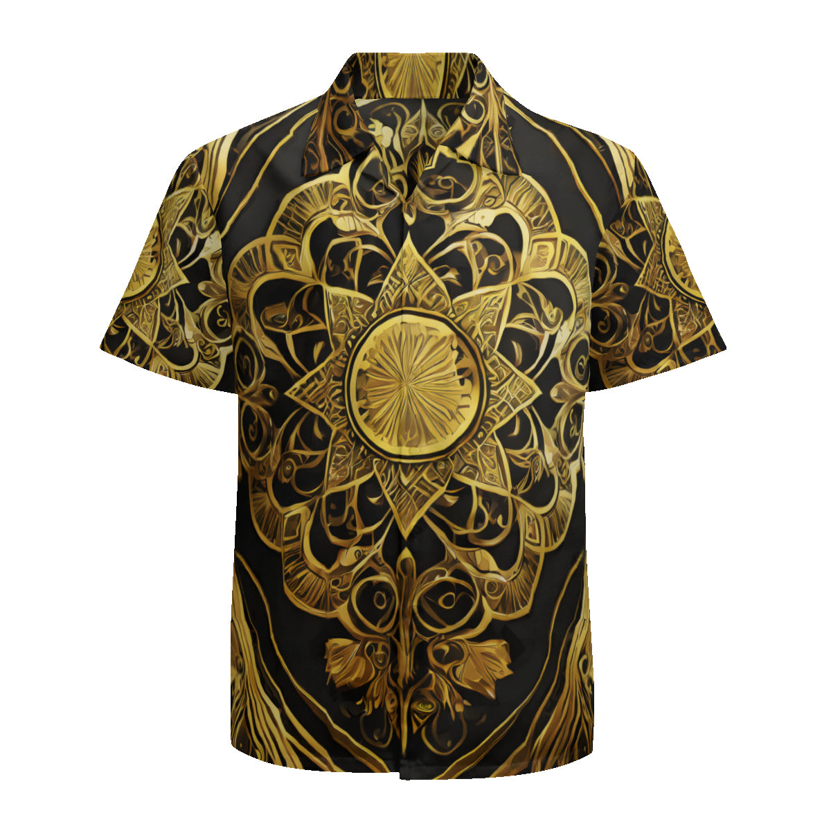 Elegant Black And Gold Short Sleeves Men's Shirt