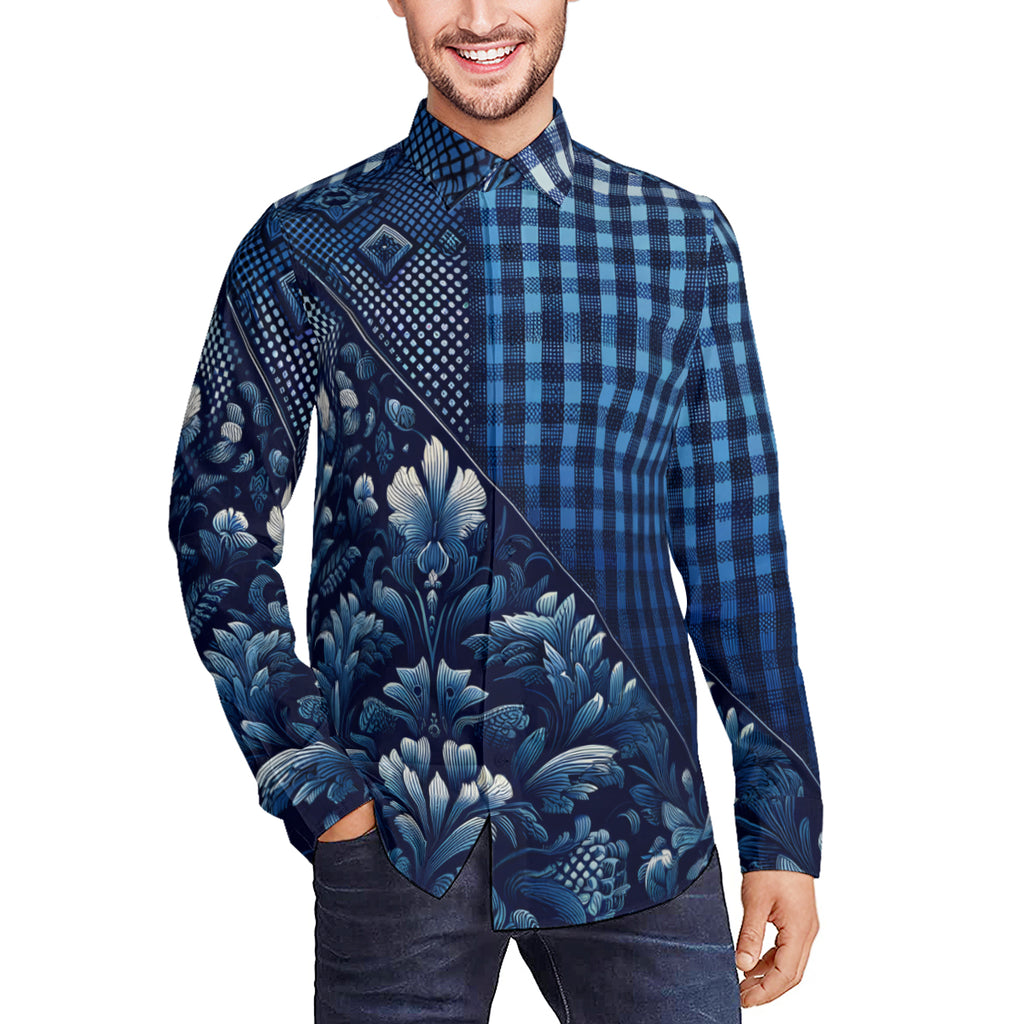Blue Jeans Design Long Sleeves Men's Shirt