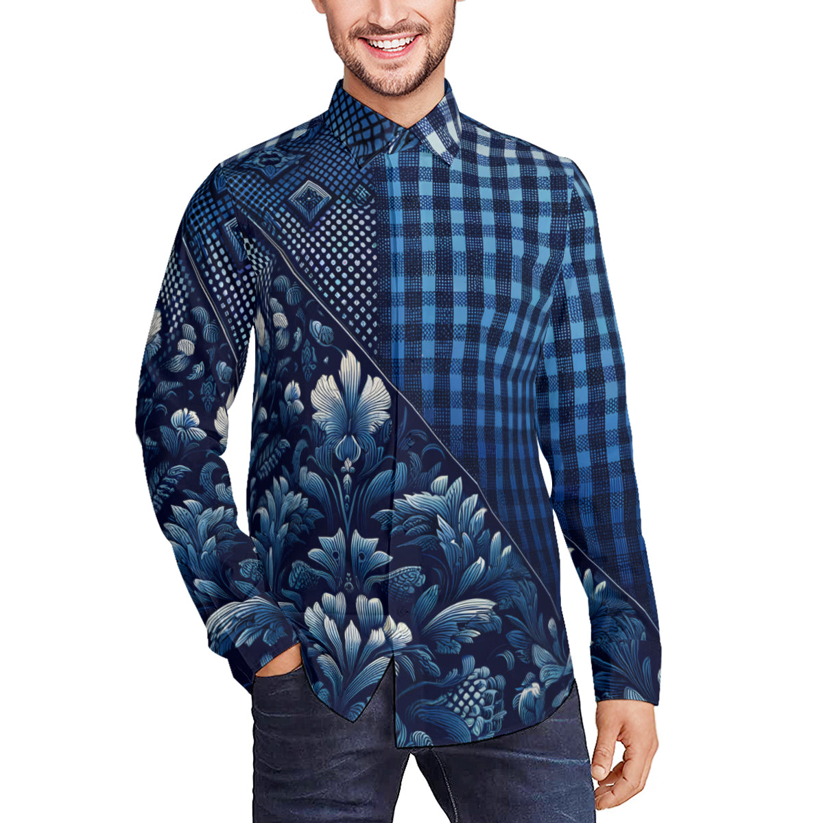 Blue Jeans Design Long Sleeves Men's Shirt