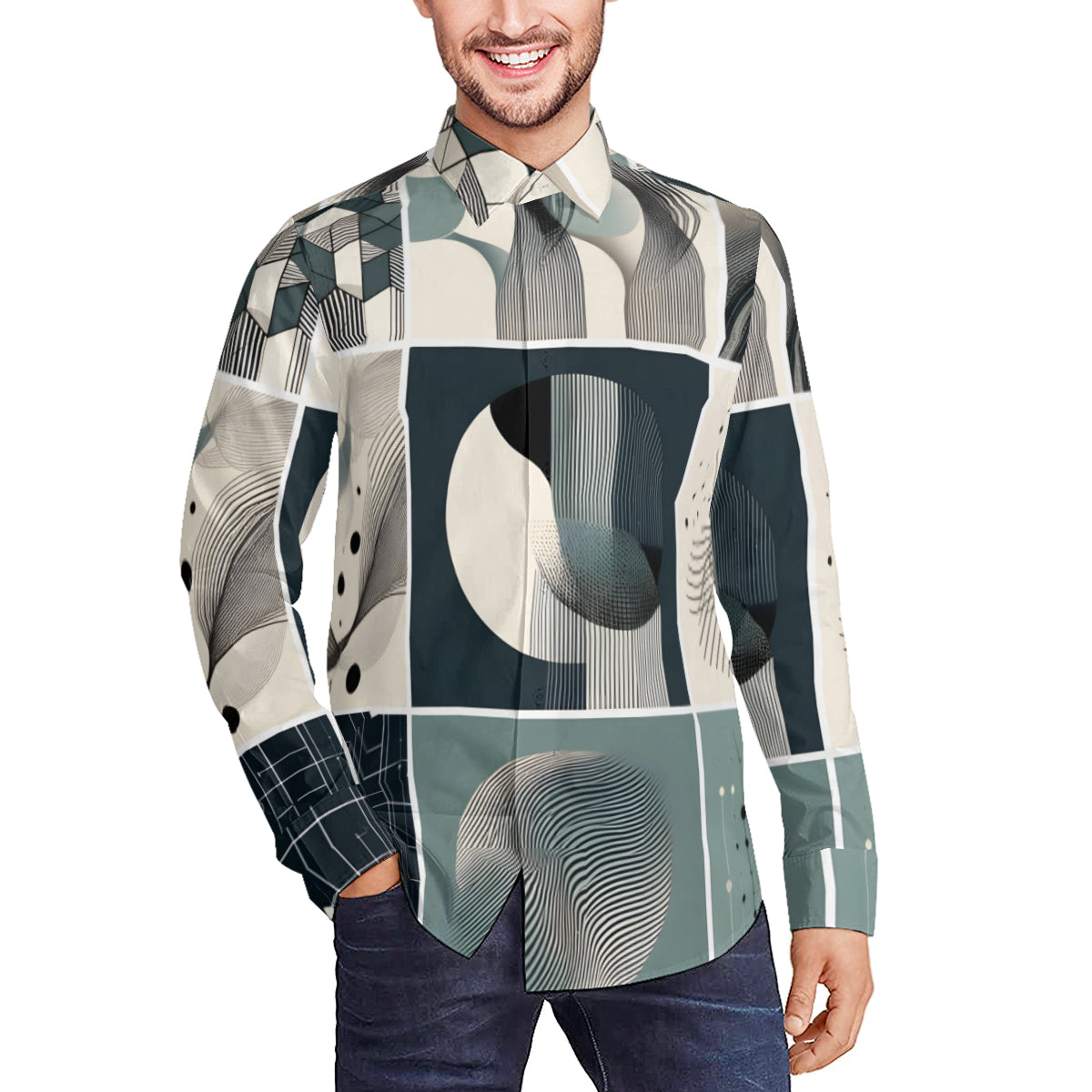 Abstract Shapes Long Sleeves Men's Shirt