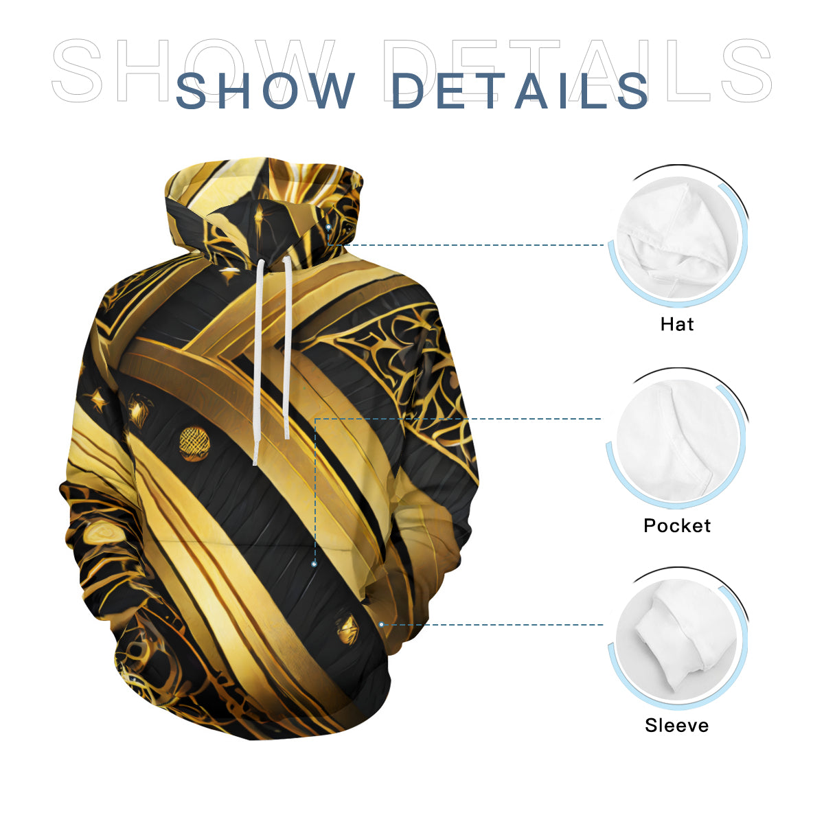 Elegant Black Gold Men's Adult Hoodie Set (Double-Layer Hood) | Health Fabric