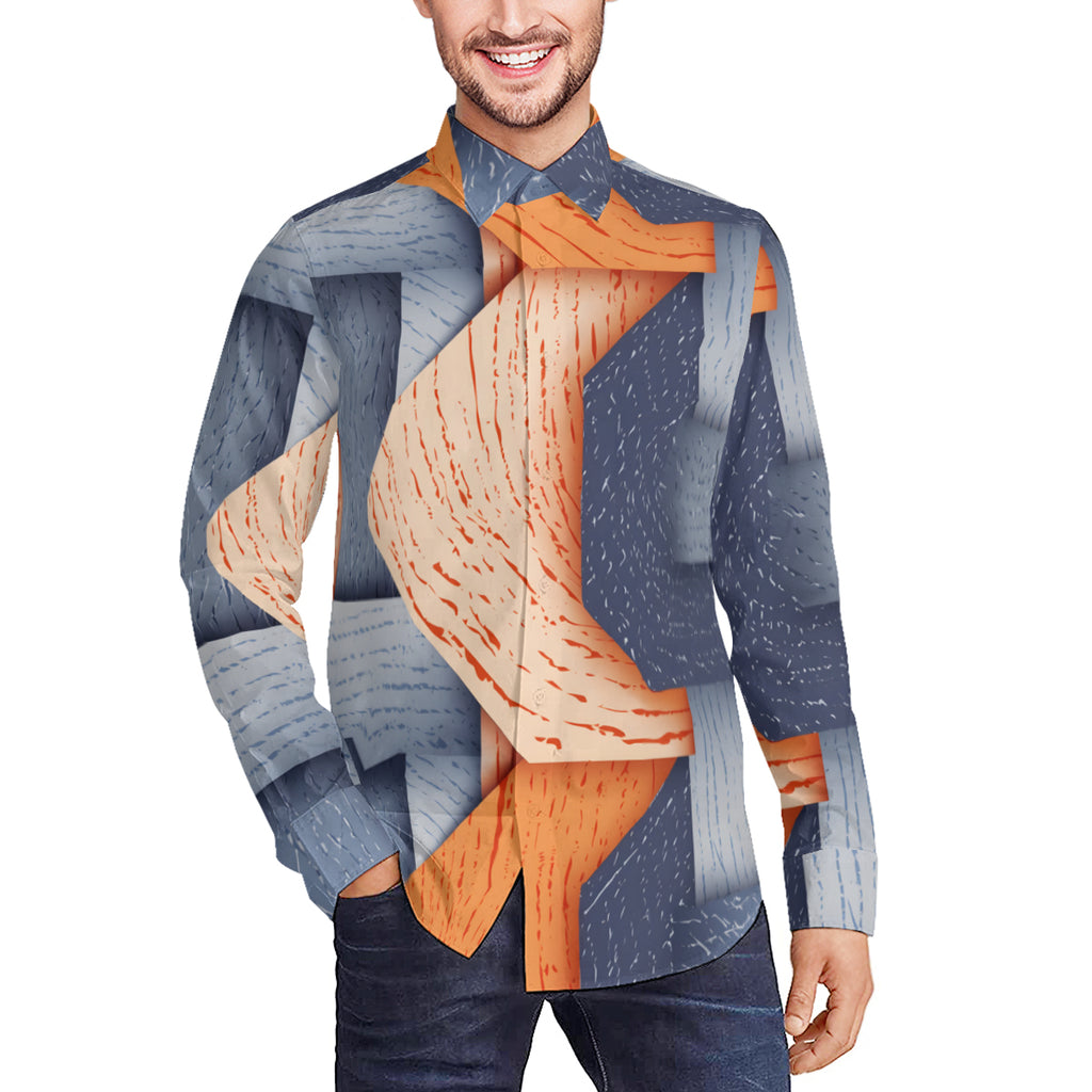 Abstract Denim Classic Long Sleeves Men's Shirt
