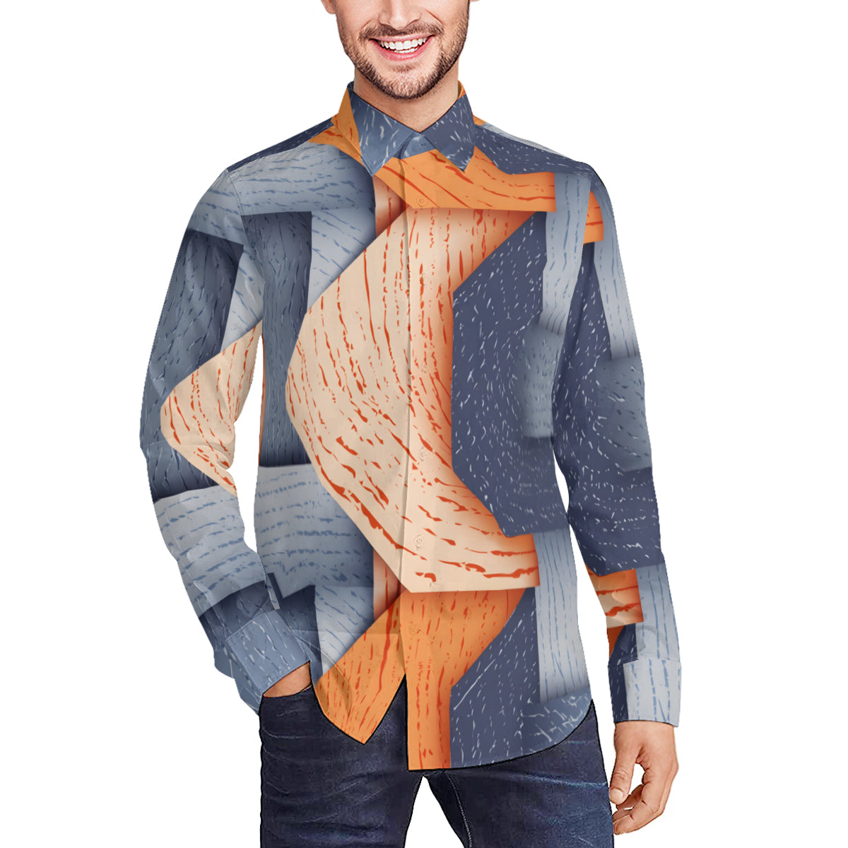 Abstract Denim Classic Long Sleeves Men's Shirt
