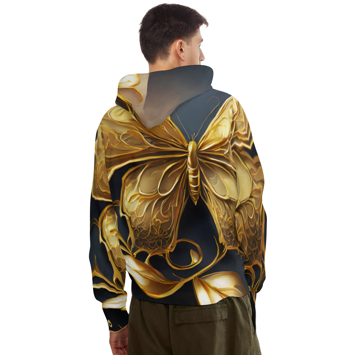 Golden Butterfly Men's Adult Hoodie Set (Double-Layer Hood) | Health Fabric