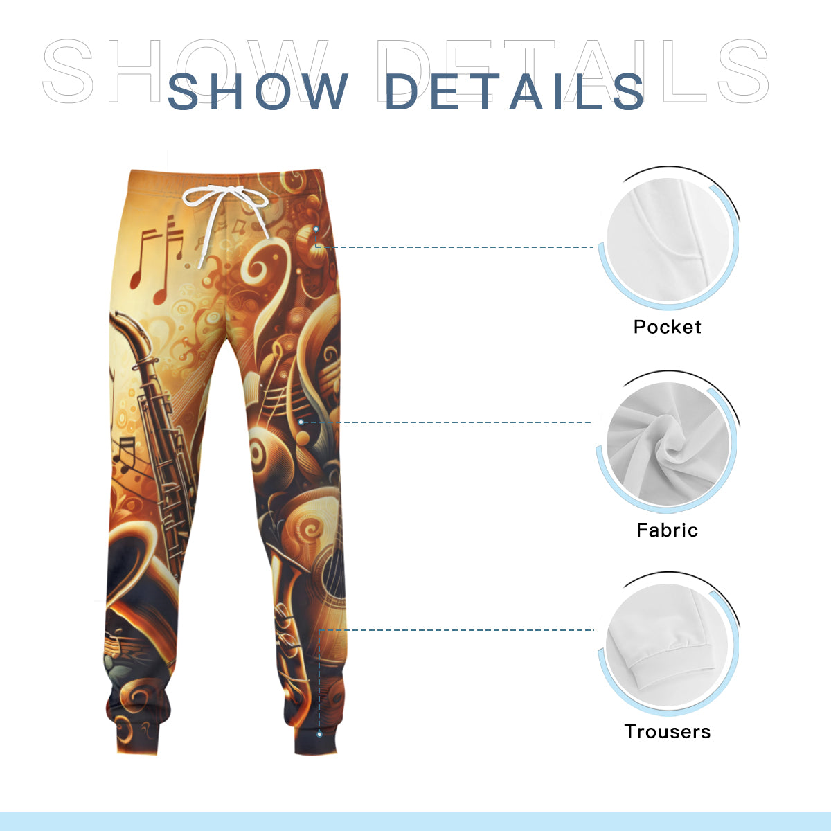 Saxophone Men's Adult Hoodie Set (Double-Layer Hood) | Health Fabric