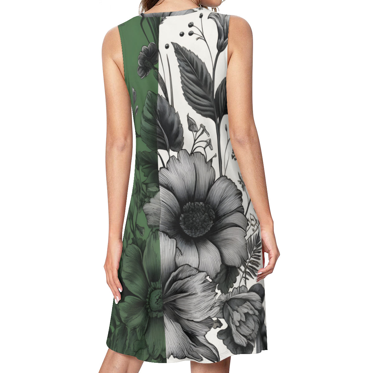 Green Floral Print Women's Casual Dress | Polyester