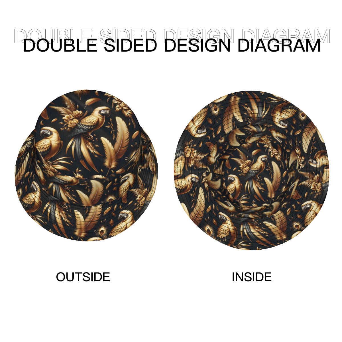 Golden Parrots Double-Sided Unisex Polyester Bucket Hat