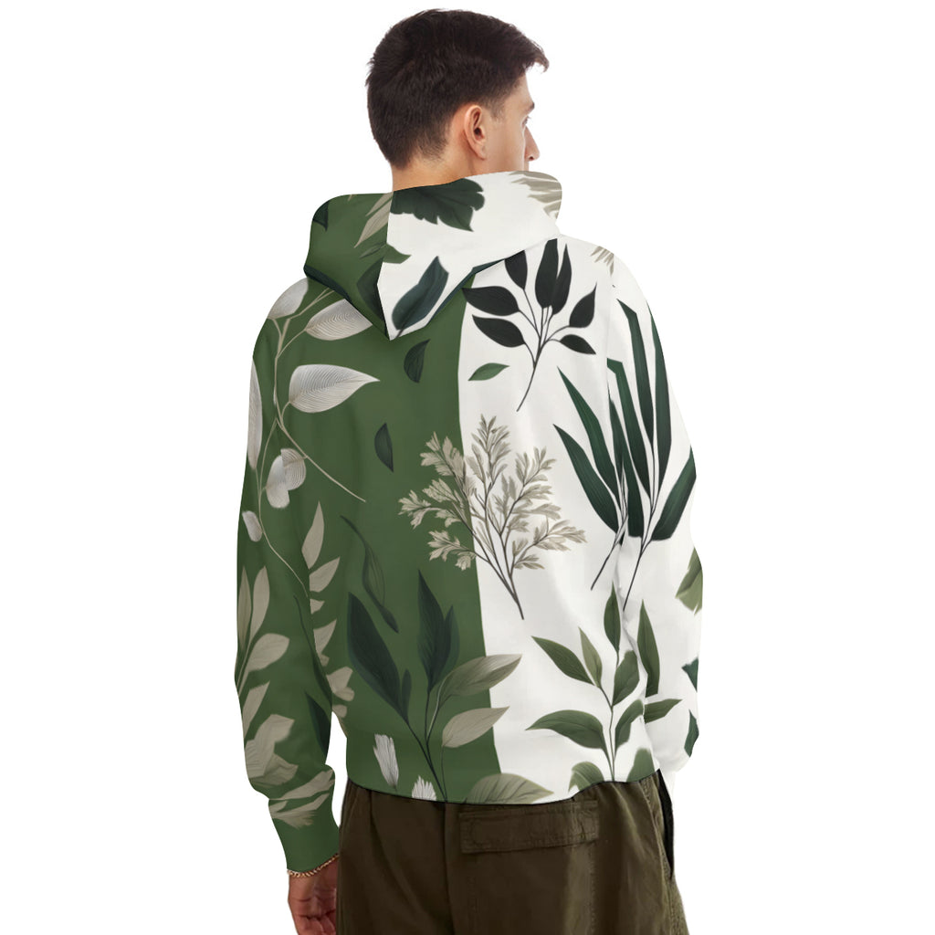 Olive Botanical Design Men's Adult Hoodie Set (Double-Layer Hood) | Health Fabric