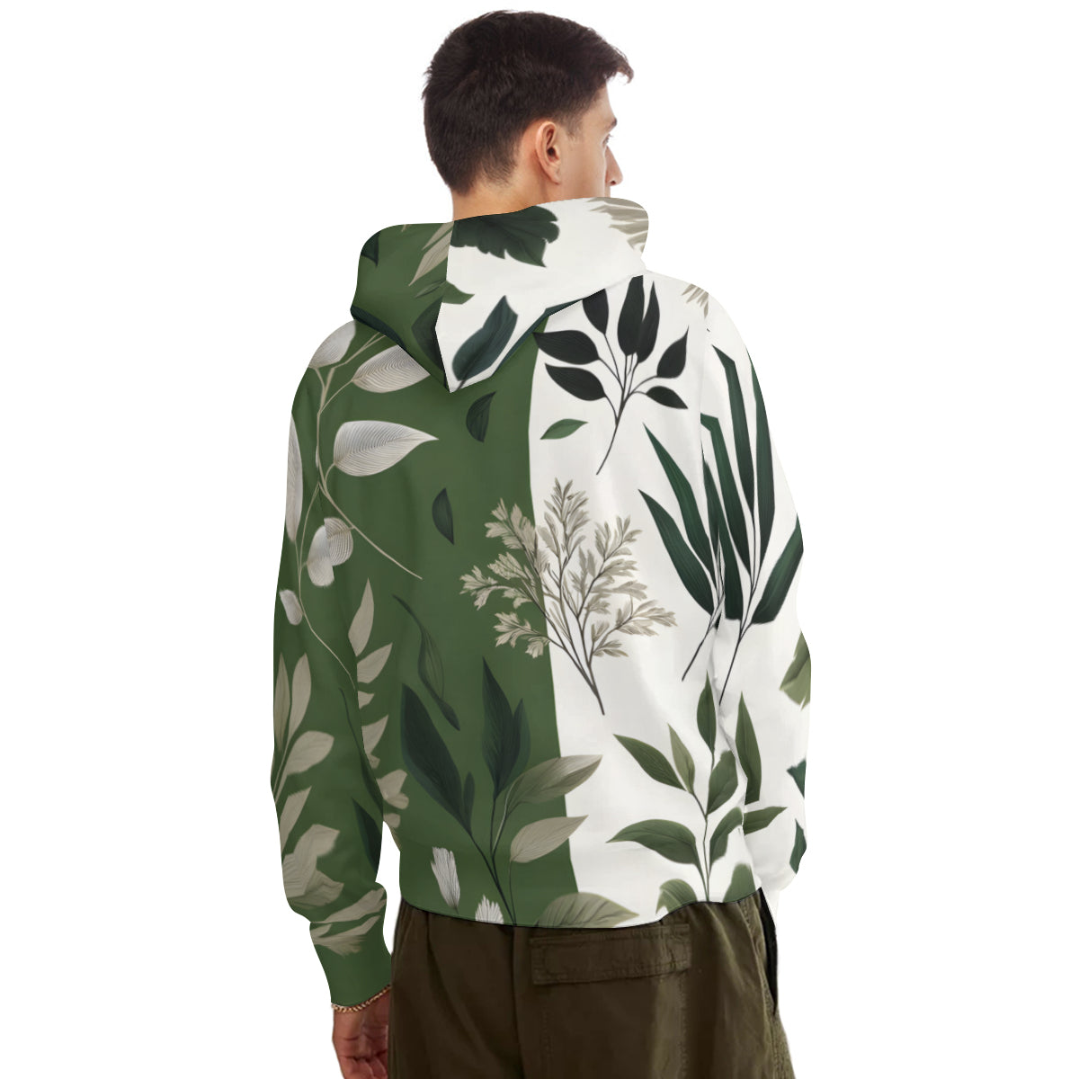 Olive Botanical Design Men's Adult Hoodie Set (Double-Layer Hood) | Health Fabric