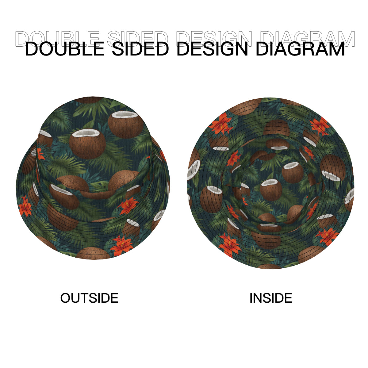 Tropical Coconut Double-Sided Unisex Polyester Bucket Hat