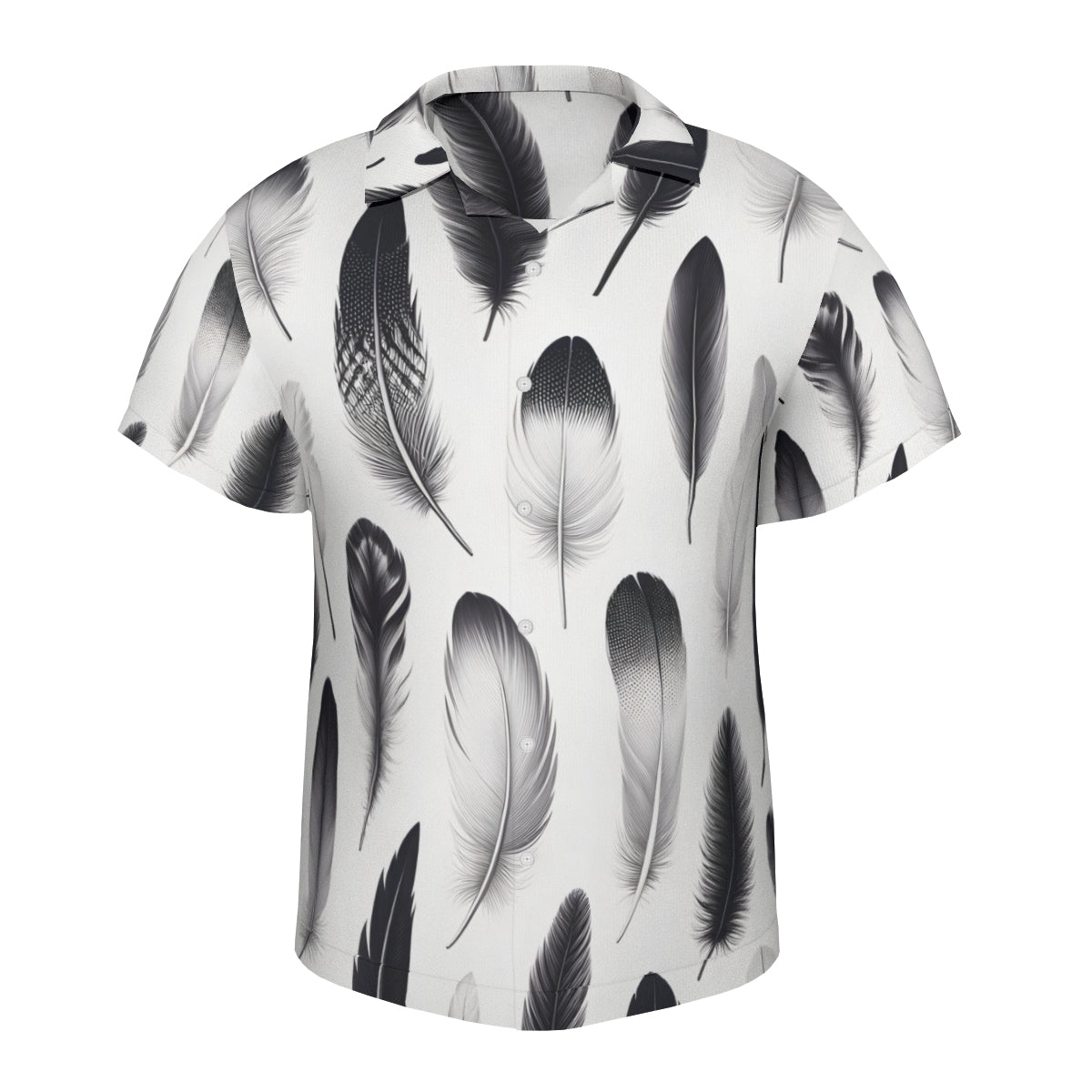 Black And White Feather Short Sleeves Men's Shirt