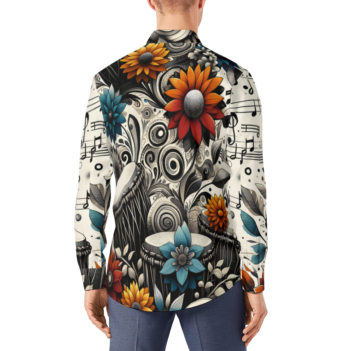 Musical Floral Long Sleeves Men's Shirt