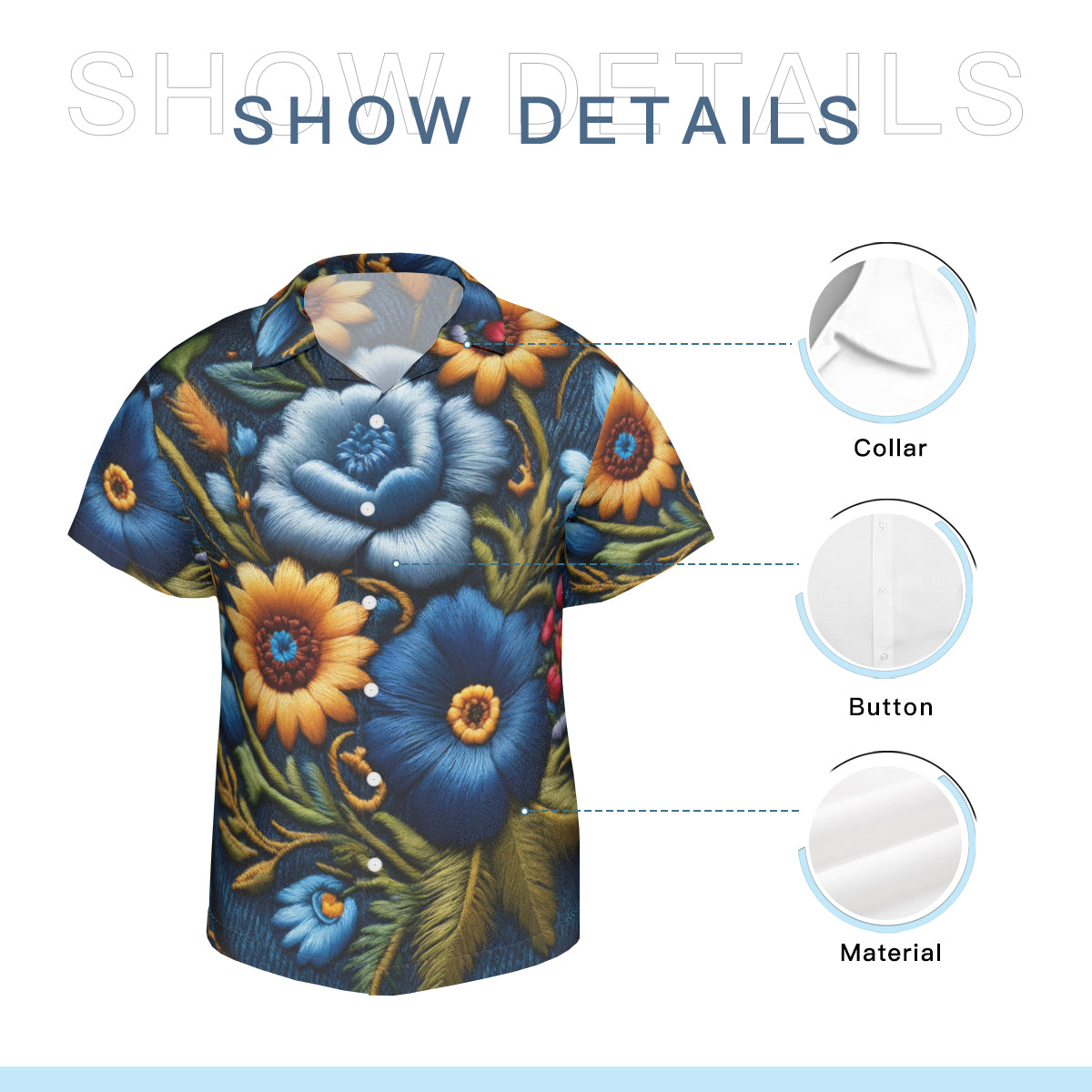 Floral Denim Short Sleeves Men's Shirt