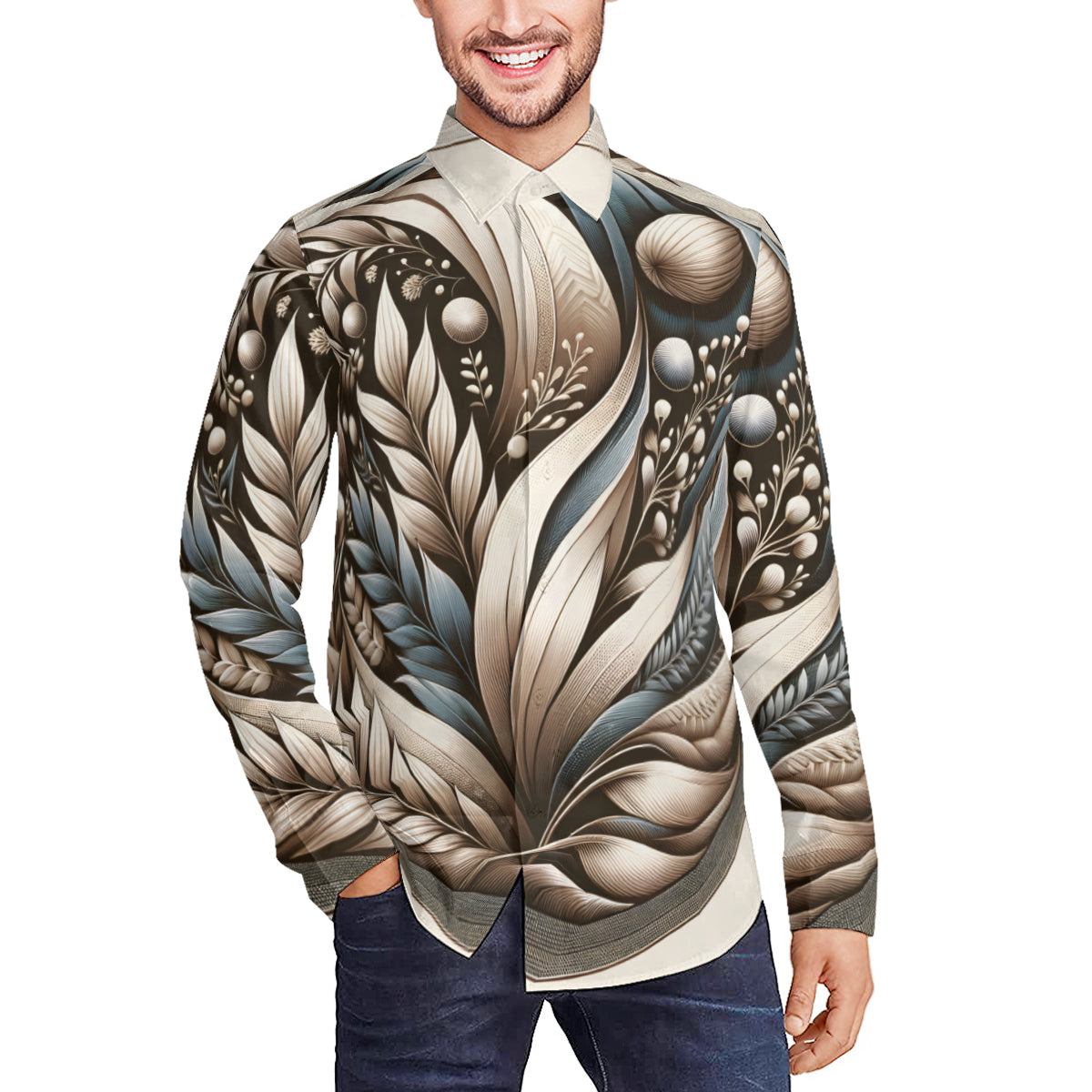 Abstract Men's Classic Long-Sleeved Shirt | Polyester