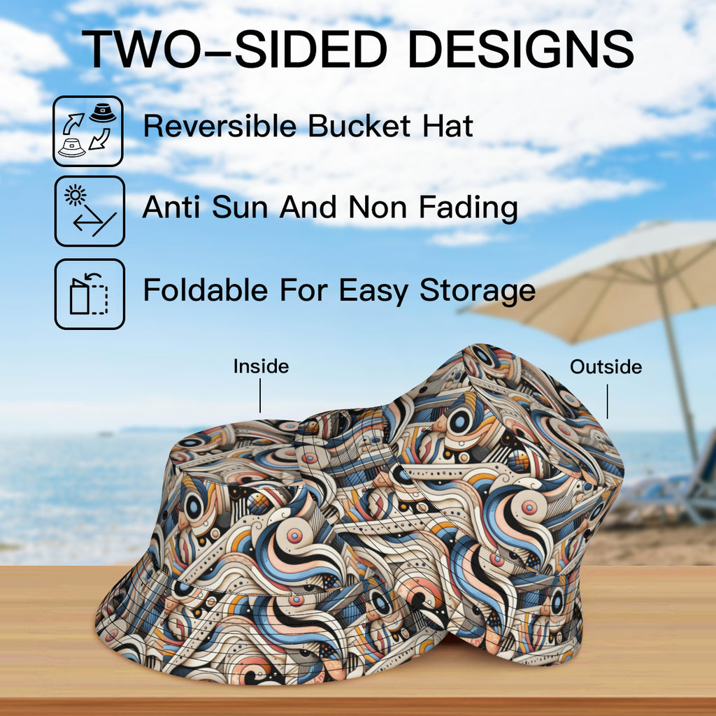 Abstract Double-Sided Unisex Polyester Bucket Hat