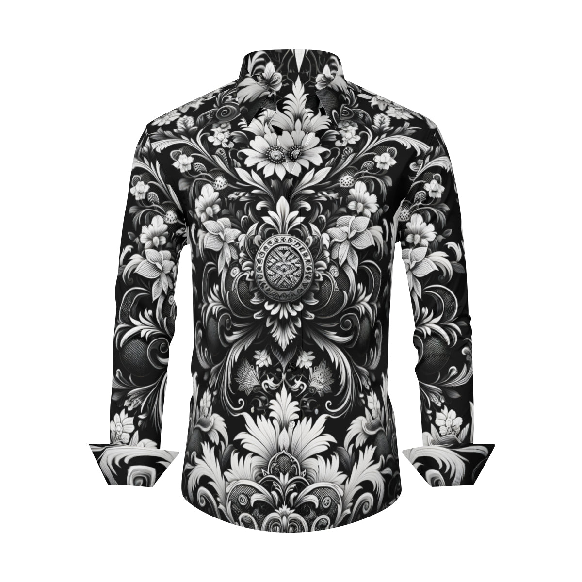 Black And White Floral Long Sleeves Men's Shirt