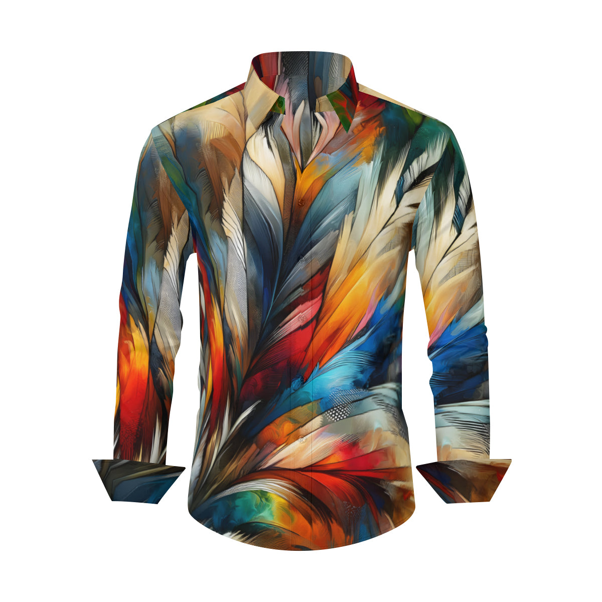 Vibrant Feathers Men's Classic Long-Sleeved Shirt | Polyester
