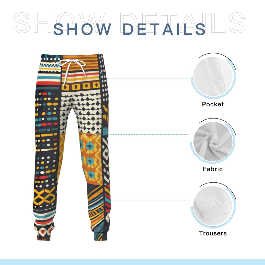 African Motifs Men's Adult Hoodie Set (Double-Layer Hood) | Health Fabric