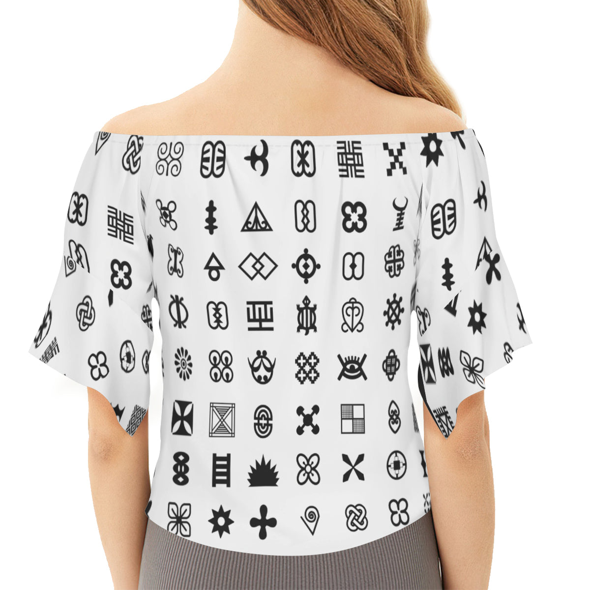 Adinkra Symbols Women's One-shoulder Tie Short Sleeves T-shirt | Polyester
