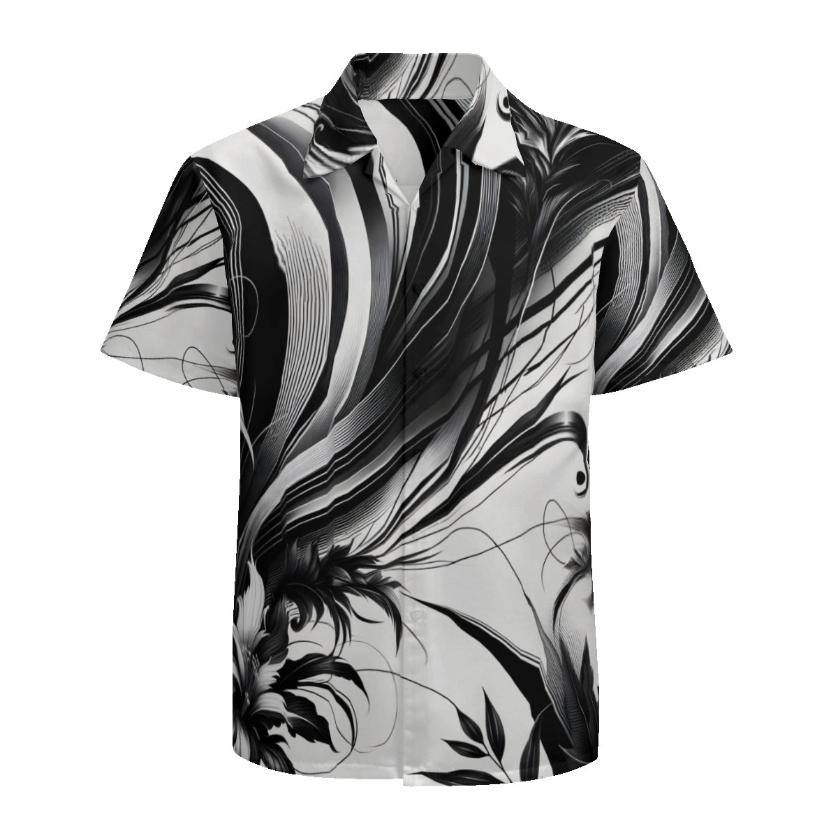 Black And White Floral Short Sleeves Men's Shirt