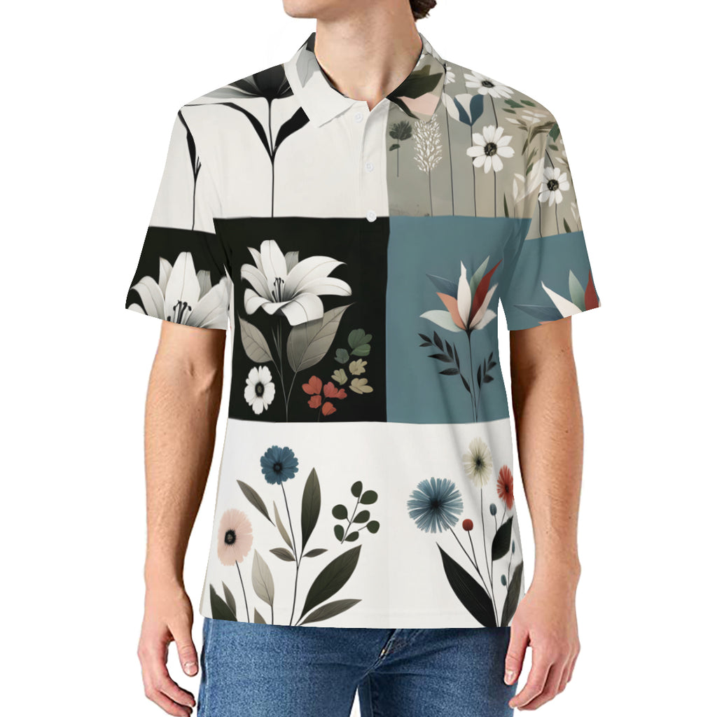 Minimalistic Floral Men's Premium European Size POLO Shirt | 95% Polyester+5% Spandex