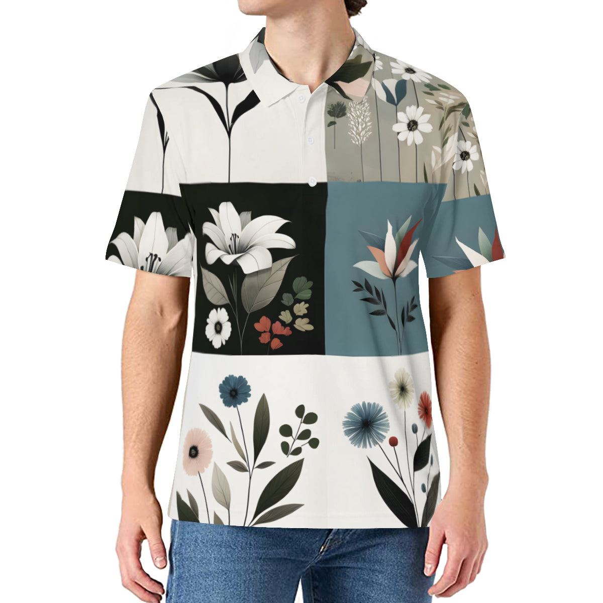Minimalistic Floral Men's Premium European Size POLO Shirt | 95% Polyester+5% Spandex