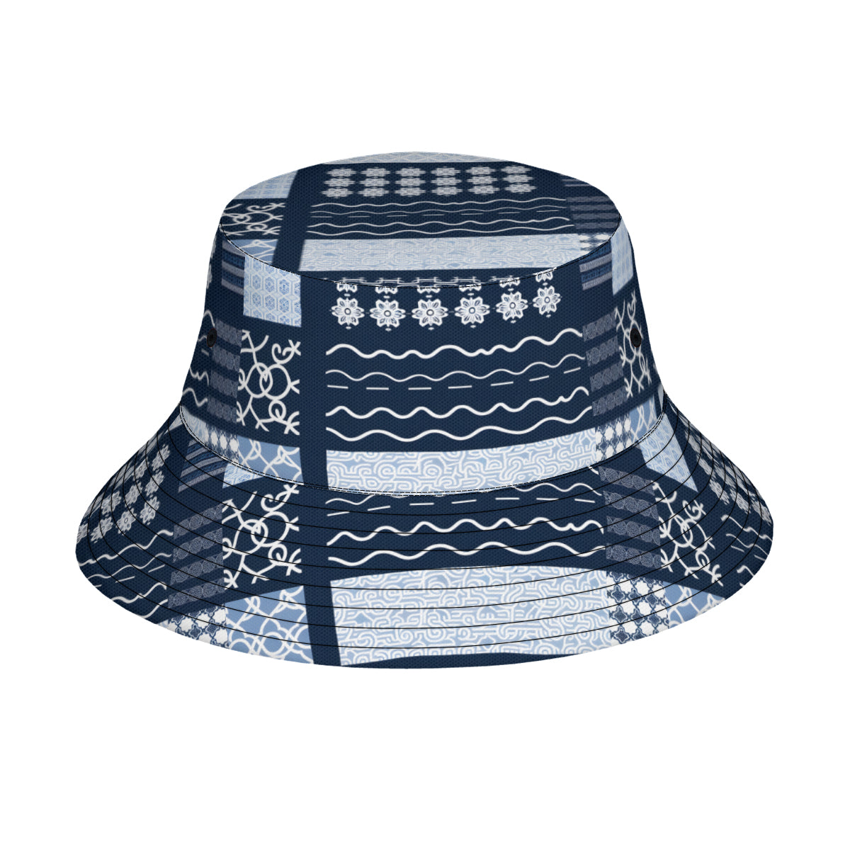 Navy Blue Geometric Shapes Double-Sided Unisex Polyester Bucket Hat