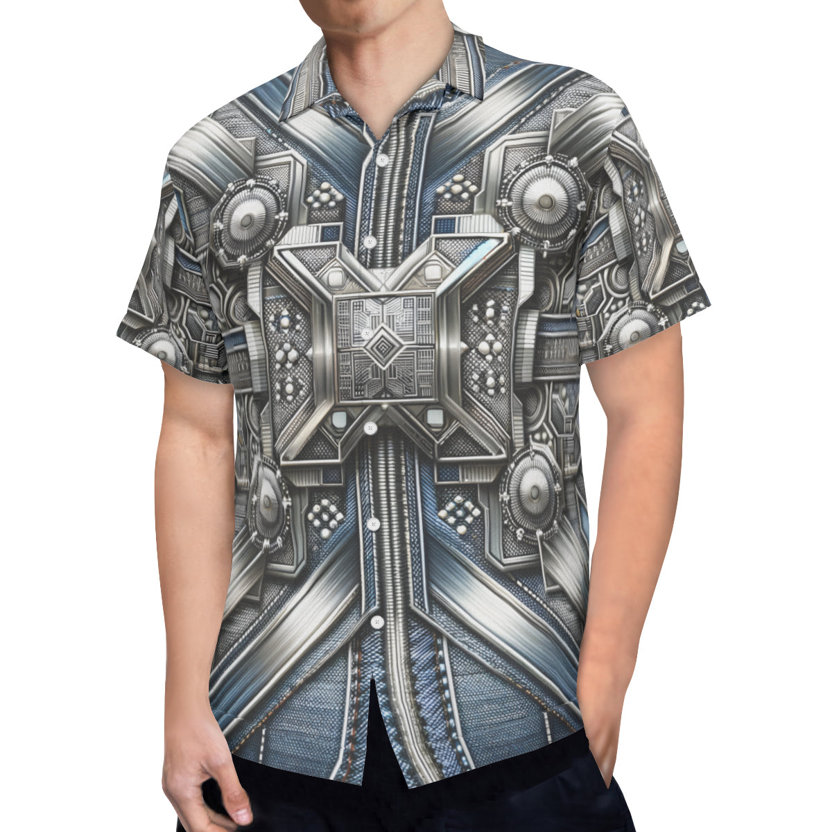 Metallic Denim Short Sleeves Men's Shirt