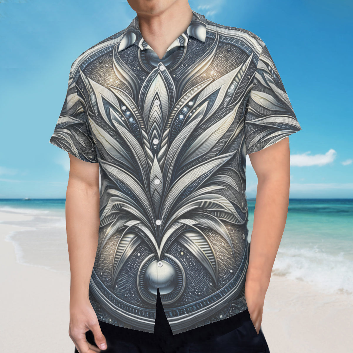 Metallic Denim Short Sleeves Men's Shirt