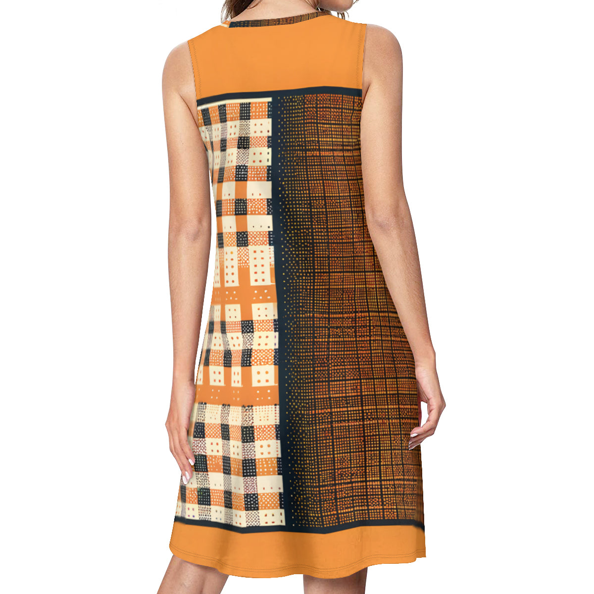 Orange Check Women's Casual Dress | Polyester