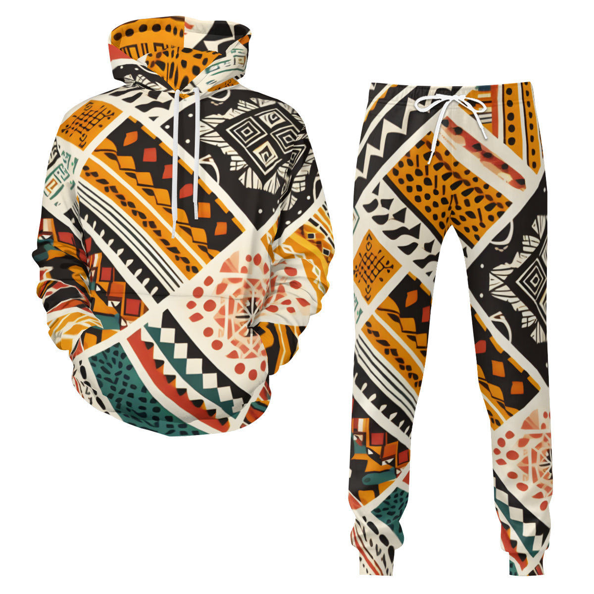 African Pattern Men's Adult Hoodie Set (Double-Layer Hood) | Health Fabric