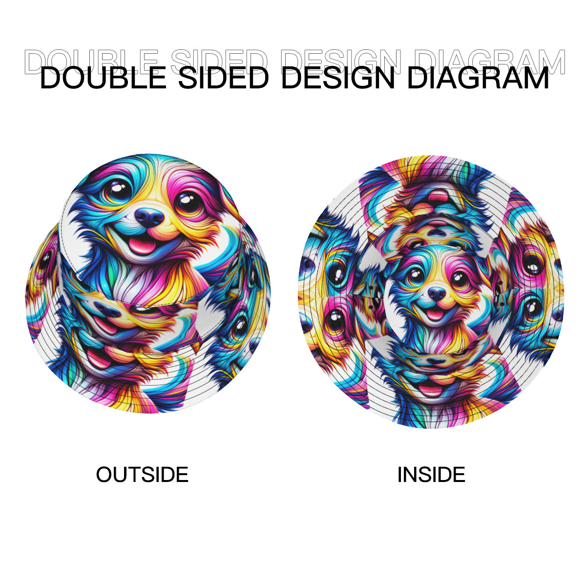 Vibrant Dog Double-Sided Unisex Polyester Bucket Hat