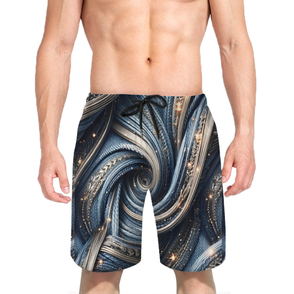 Abstract Denim Men's Beach Shorts (Not Mesh Lined) | Polyester