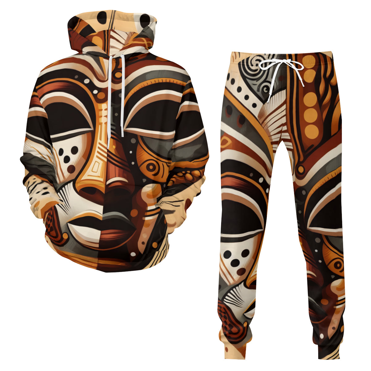 Abstract African Masks Men's Adult Hoodie Set (Double-Layer Hood) | Health Fabric