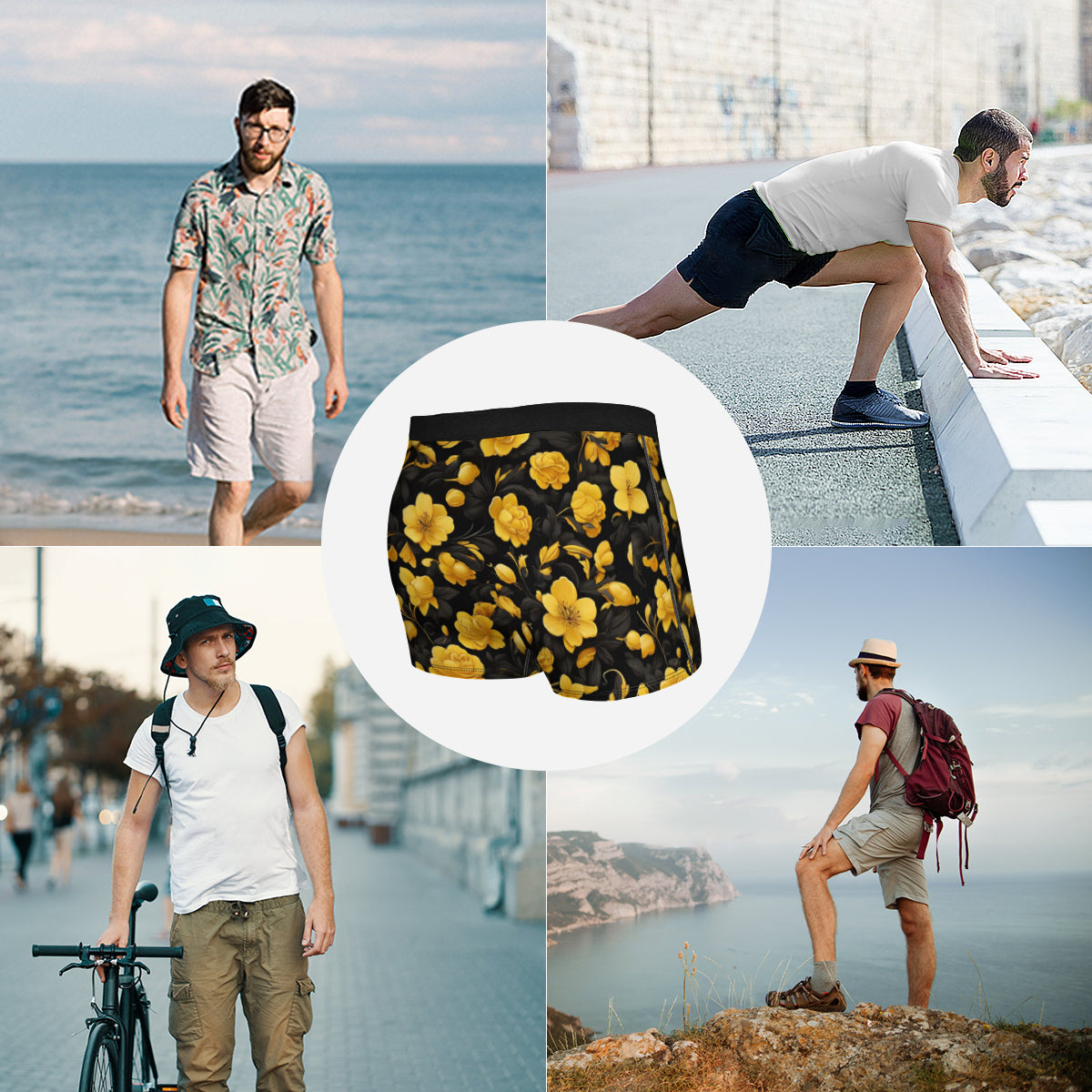 Yellow Flowers Men's Underwear (Multi-Faceted Design)