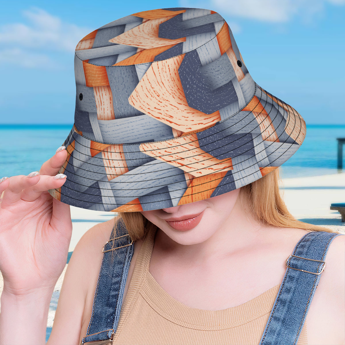 Abstract Denim Double-Sided Unisex Polyester Bucket Hat