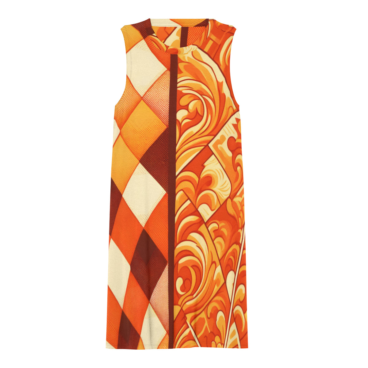 Orange Check Women's Casual Dress | Polyester